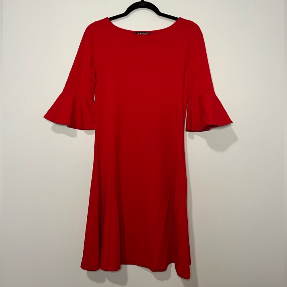 Lauren by Ralph Lauren Red Flare Half Sleeve Midi Dress